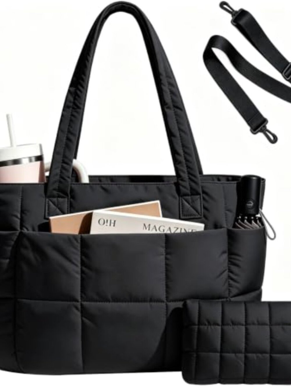 Quilted Puffer Tote Bag Lightweight Shoulder Bag for Work College Travel